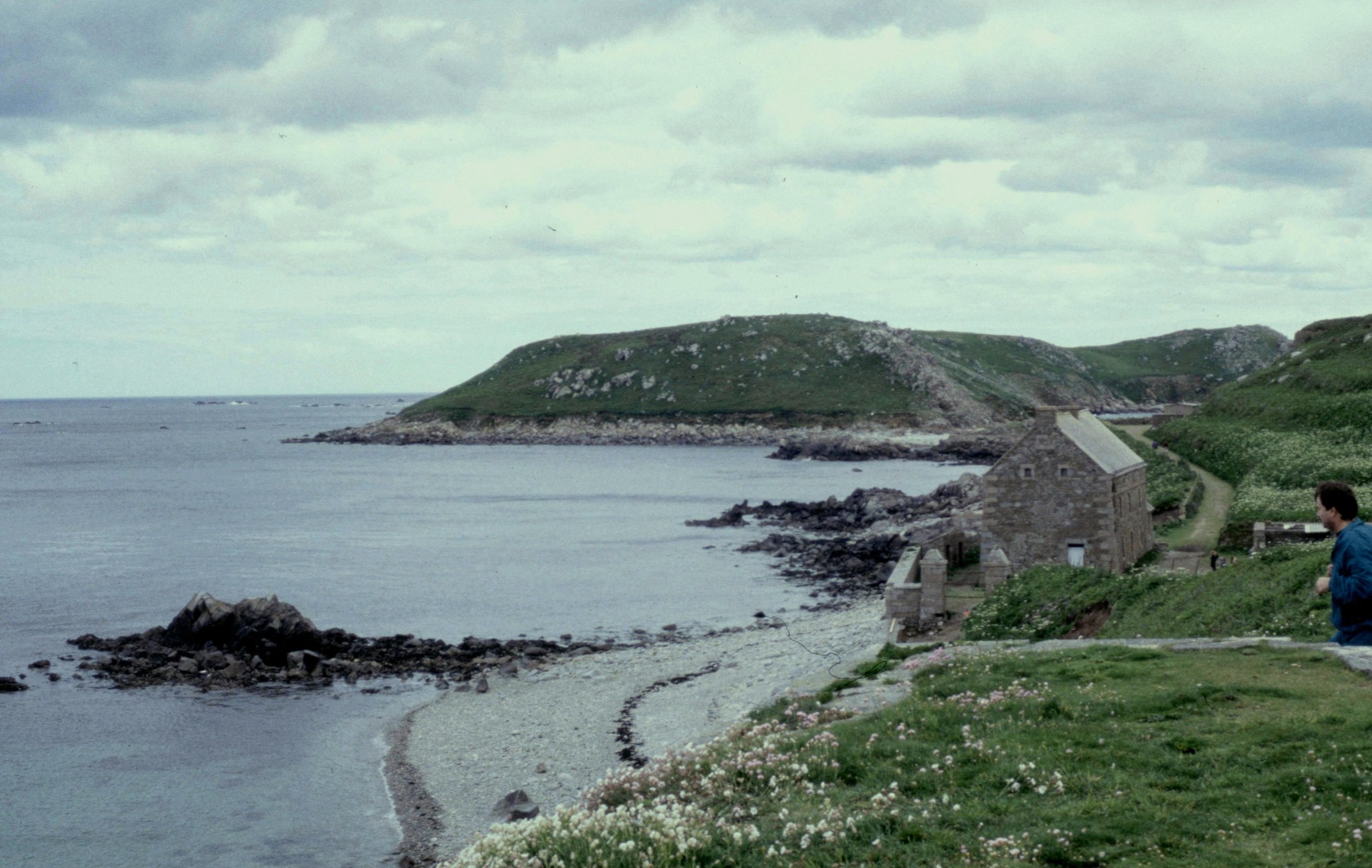 Modern coastal view of the rocky islands Île aux Moines and Île Bono off Brittany.